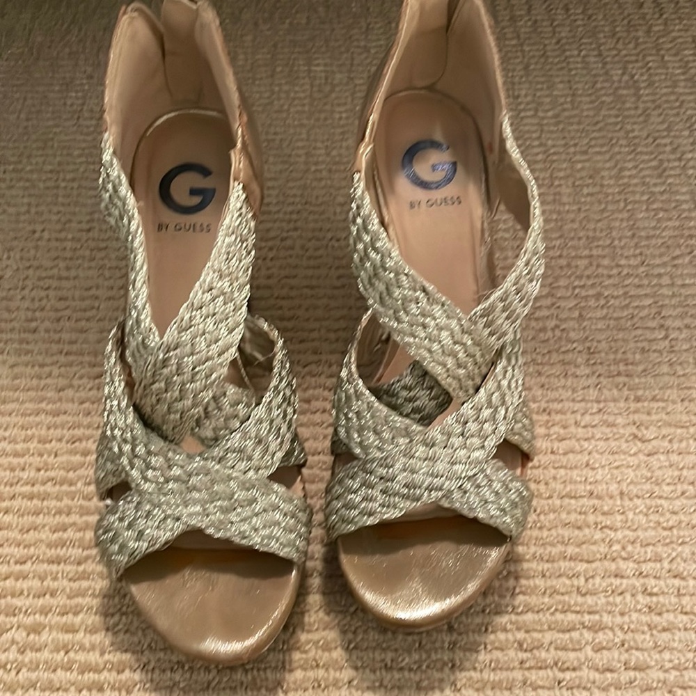 Gold Woven and Cork Wedges Size 9
